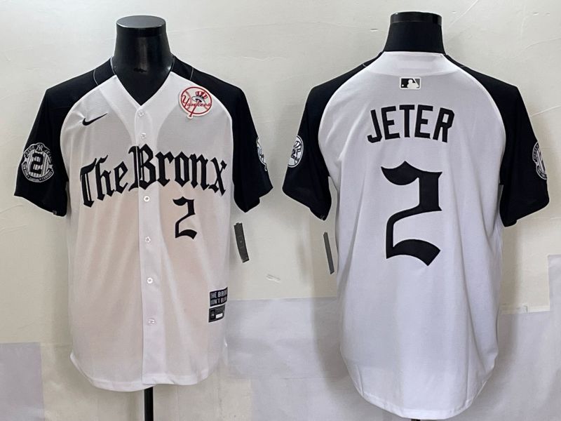 Men 2025 New York Yankees #2 Jeter White black Five generations Joint Name Nike MLB Jersey style 53->new york yankees->MLB Jersey
